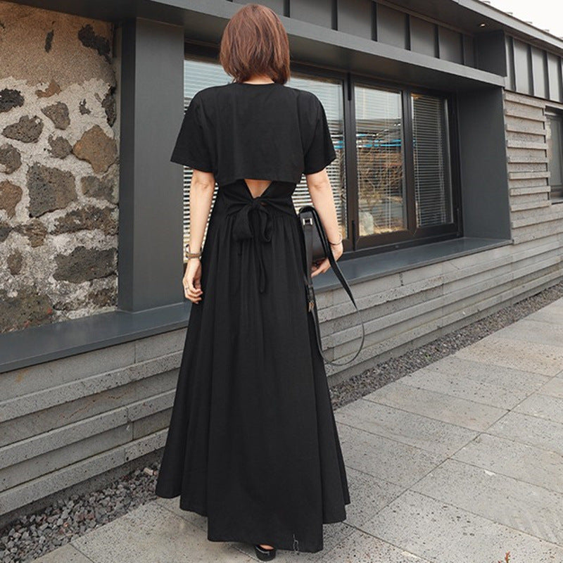 Black Summer Backless Fashion Long Dresses-Dresses-JEWELRYSHEOWN