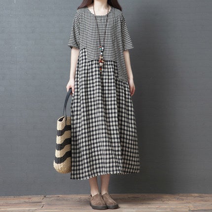 Vintage Plus Sizes Linen Long Dresses-Dresses-JEWELRYSHEOWN