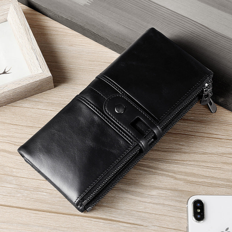 Cowhide Double Zipper Leather Wallets for Women-Leather Wallets for Women-Black-Free Shipping Leatheretro