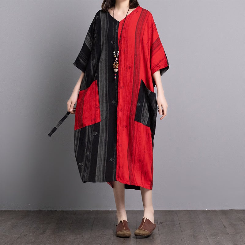 Summer Linen Plus Sizes Women Midi Dresses-Dresses-JEWELRYSHEOWN