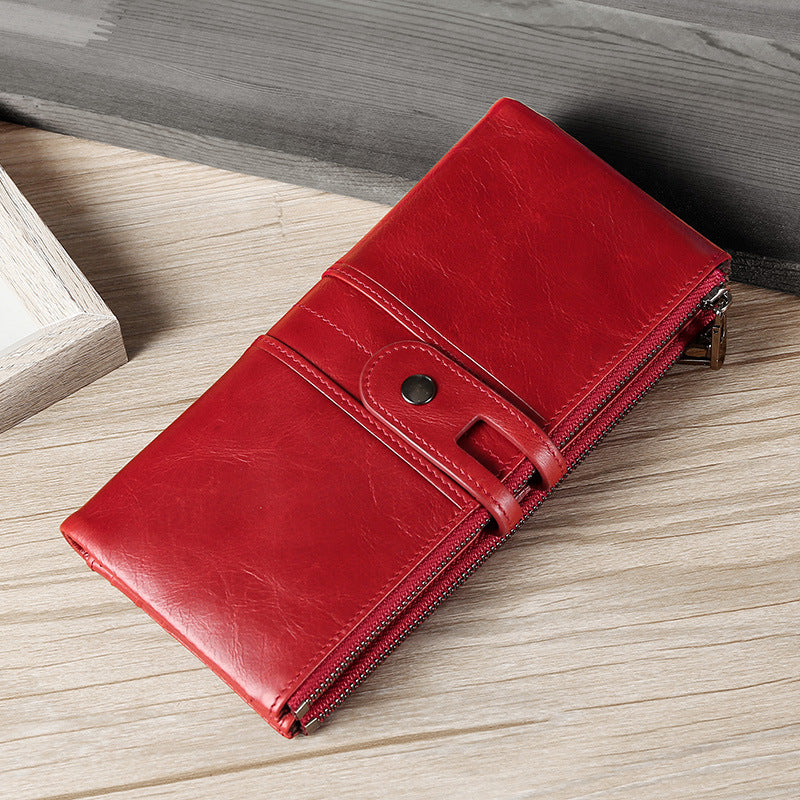 Cowhide Double Zipper Leather Wallets for Women-Leather Wallets for Women-Red-Free Shipping Leatheretro