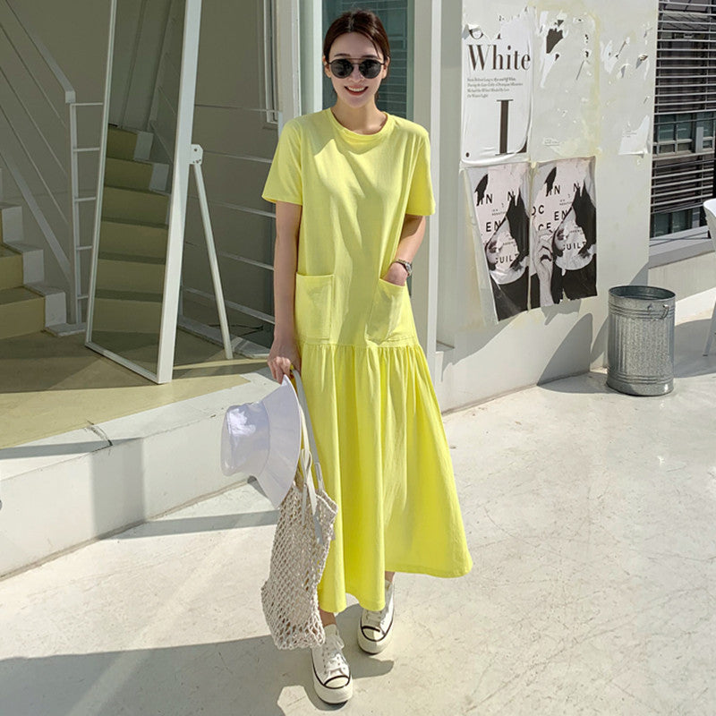 Casual Ruffled Yellow Long Maxi Dresses with Pockets-Dresses-JEWELRYSHEOWN