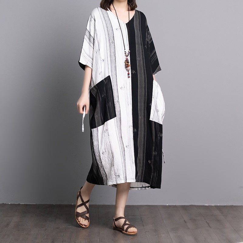 Summer Linen Plus Sizes Women Midi Dresses-Dresses-JEWELRYSHEOWN