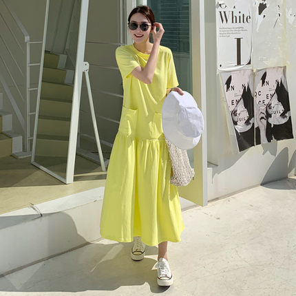 Casual Ruffled Yellow Long Maxi Dresses with Pockets-Dresses-JEWELRYSHEOWN