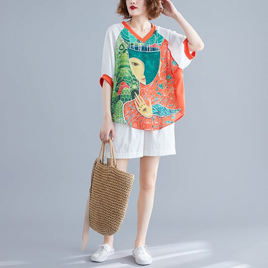 Summer Cartoon Print Plus Sizes Summer T Shirts-Dresses-JEWELRYSHEOWN
