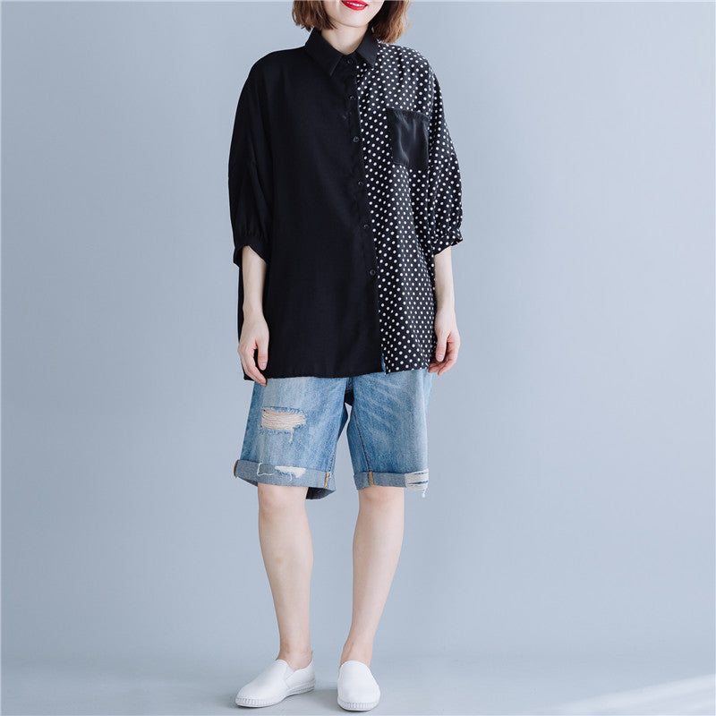Summer Dot Print Chiffon Long Sleeves Shirts-Shirts & Tops-JEWELRYSHEOWN