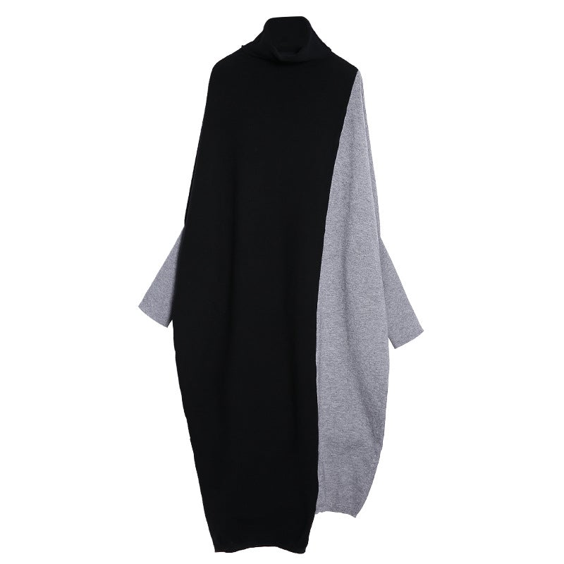 High Neck Knitting Batwing Sleeves Irregular Cozy Long Dresses-Dresses-JEWELRYSHEOWN