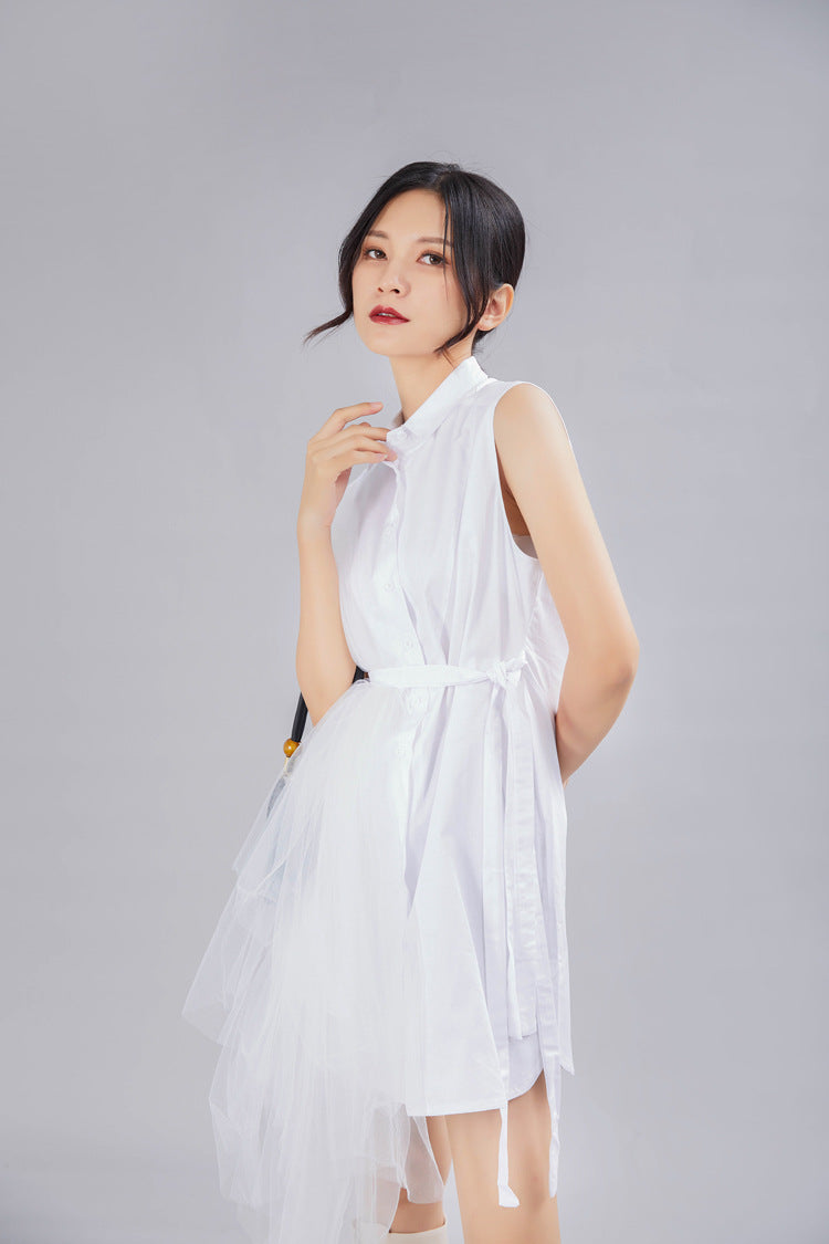 Designed Summer Irregular Tulle Sleeves Shirts Dresses
