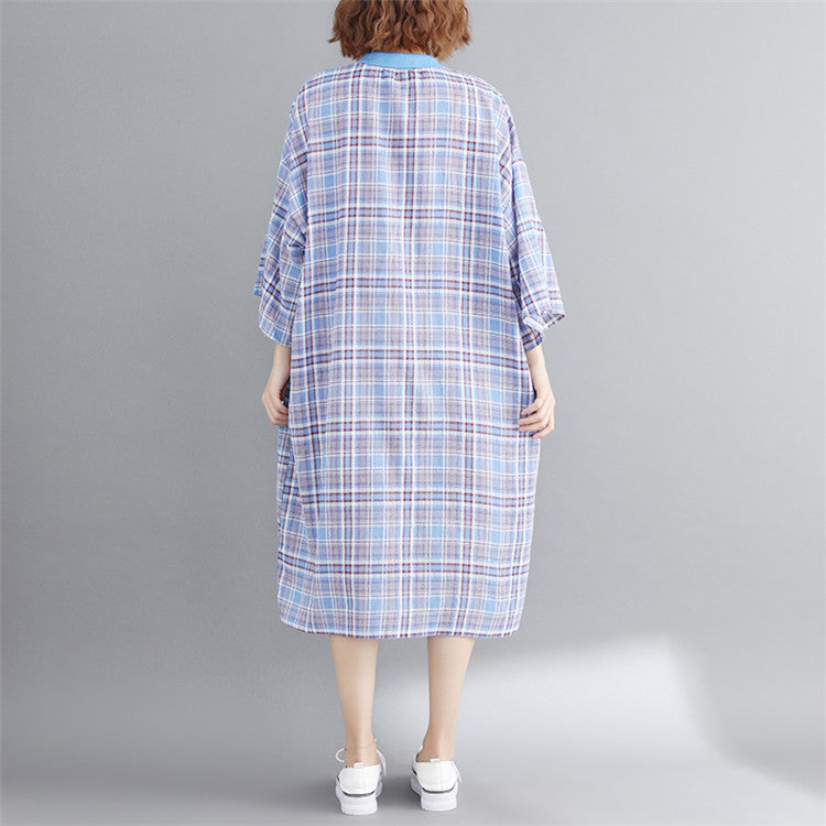Vintage Linen Plaid Cozy Short Shirt Dresses