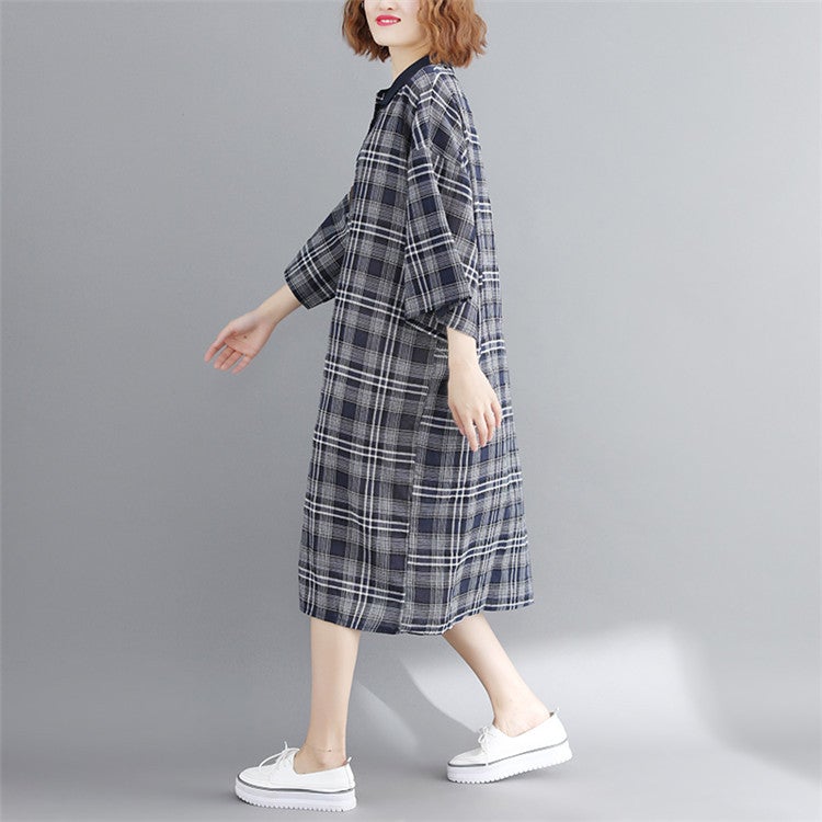 Vintage Linen Plaid Cozy Short Shirt Dresses-Dresses-JEWELRYSHEOWN