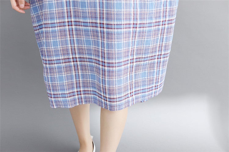Vintage Linen Plaid Cozy Short Shirt Dresses-Dresses-JEWELRYSHEOWN