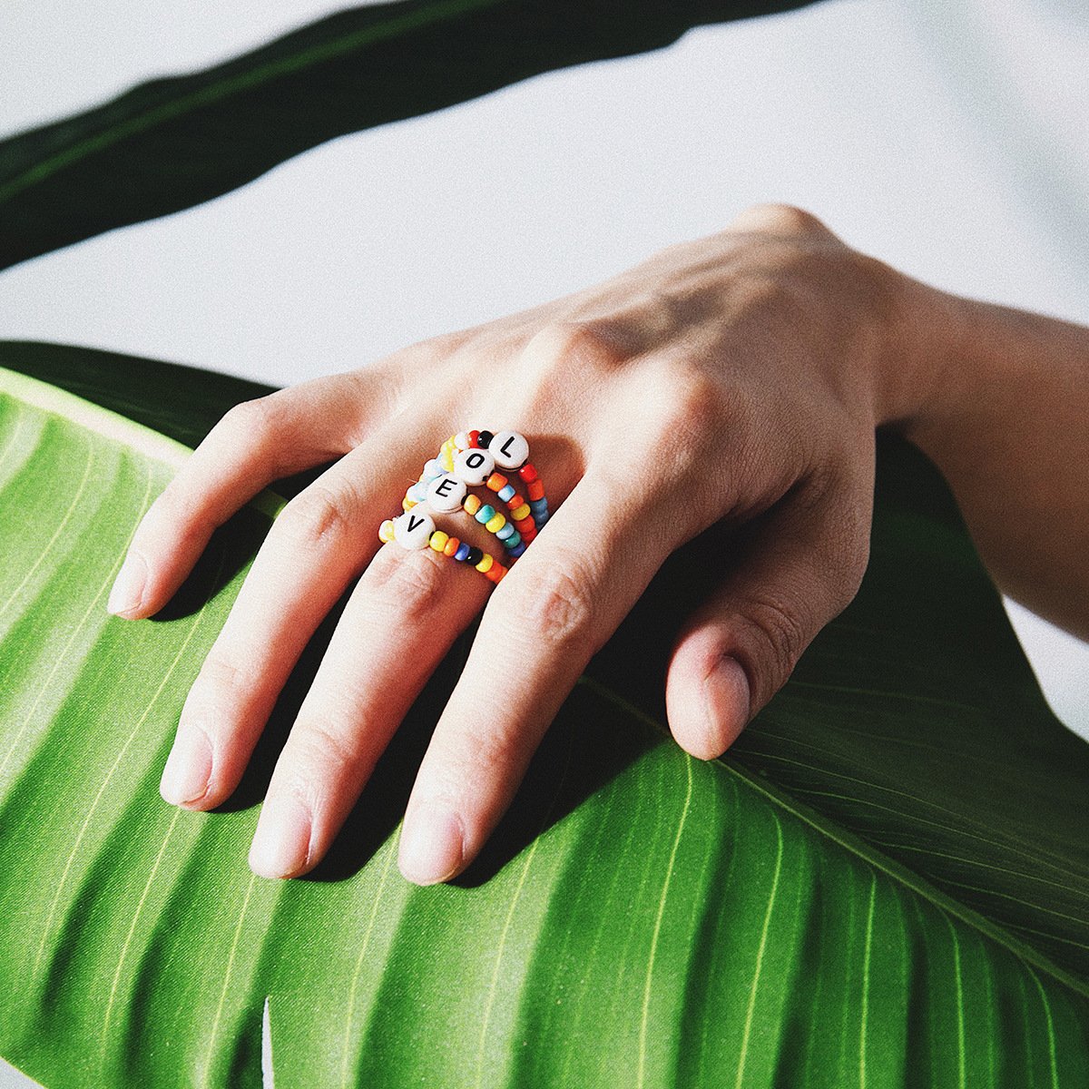 Ethnic Colorful Letter LOVE Beads Design Rings Set-Rings-JEWELRYSHEOWN