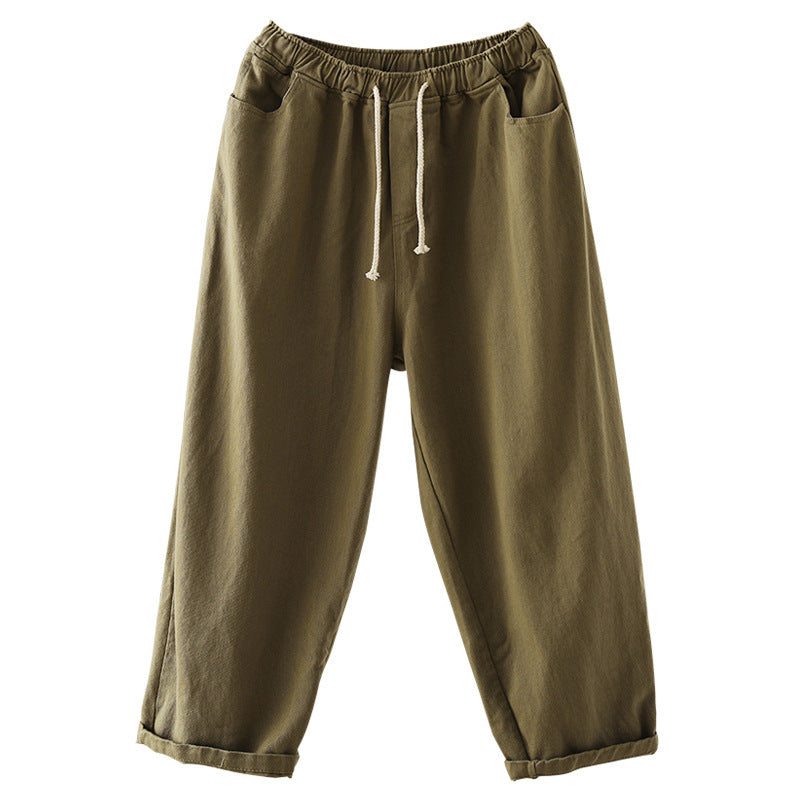 Casual Linen Elastic Waist Haren Pants for Women-Pants-JEWELRYSHEOWN