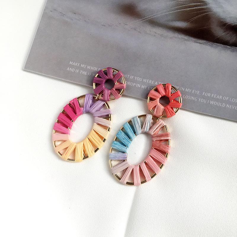 Colorful Raffia Geometry Bohemian Rings-Earrings-JEWELRYSHEOWN