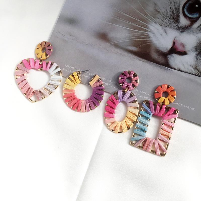 Colorful Raffia Geometry Bohemian Rings-Earrings-JEWELRYSHEOWN