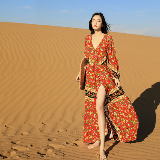 Summer Boho Long Sleeves Beach Dresses