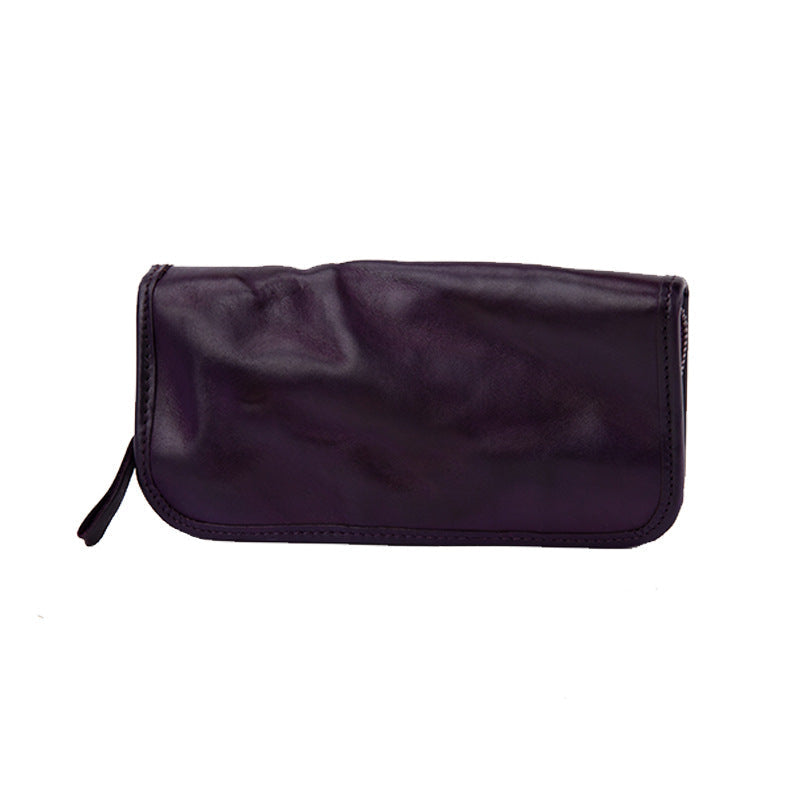 Vintage 50s Veg Tanned Leather Zipper Wallet for Women-Handbags, Wallets & Cases-Dark Purple-Free Shipping Leatheretro
