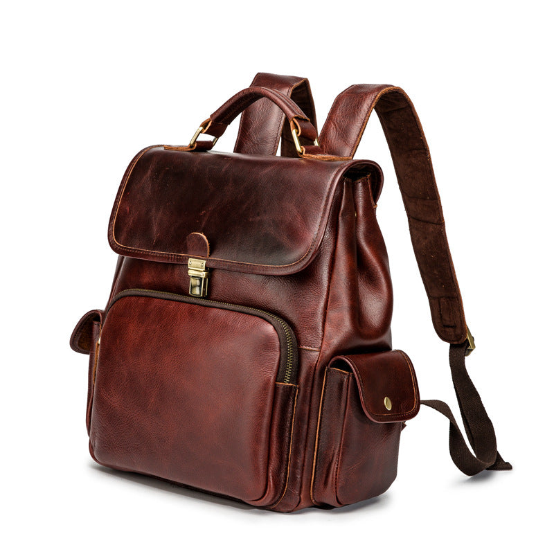 Handmade Cowhide Leather Laptop Backpack-Leather Backpack-Red Brown-Free Shipping Leatheretro