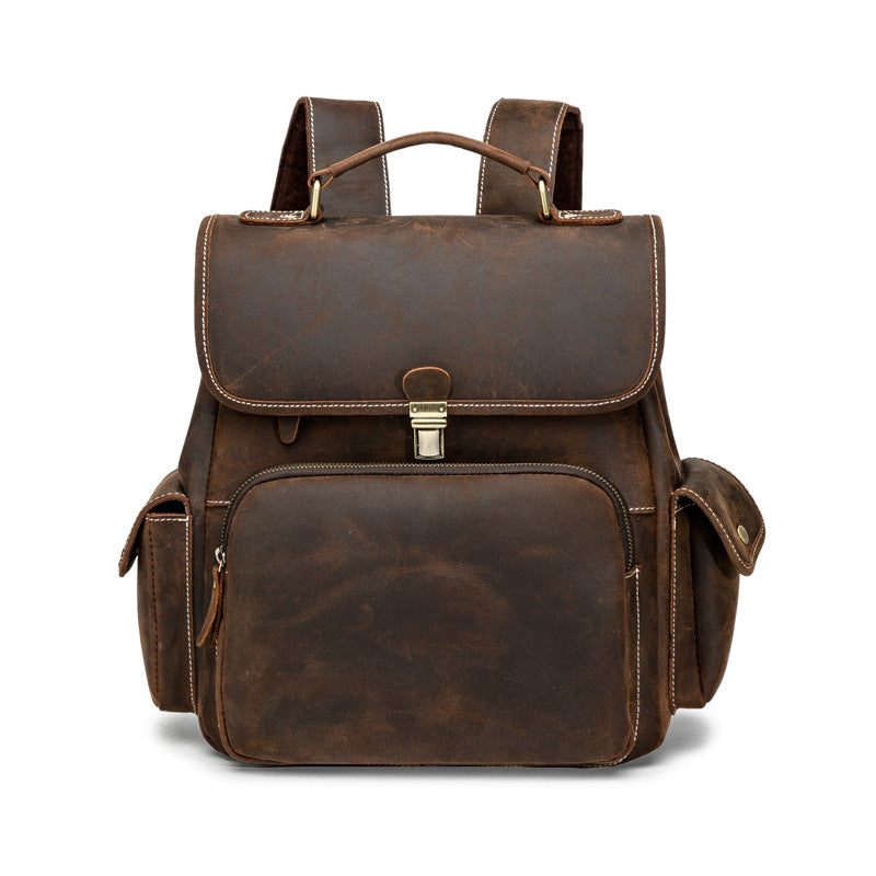 Handmade Cowhide Leather Laptop Backpack-Leather Backpack-Coffee-Free Shipping Leatheretro