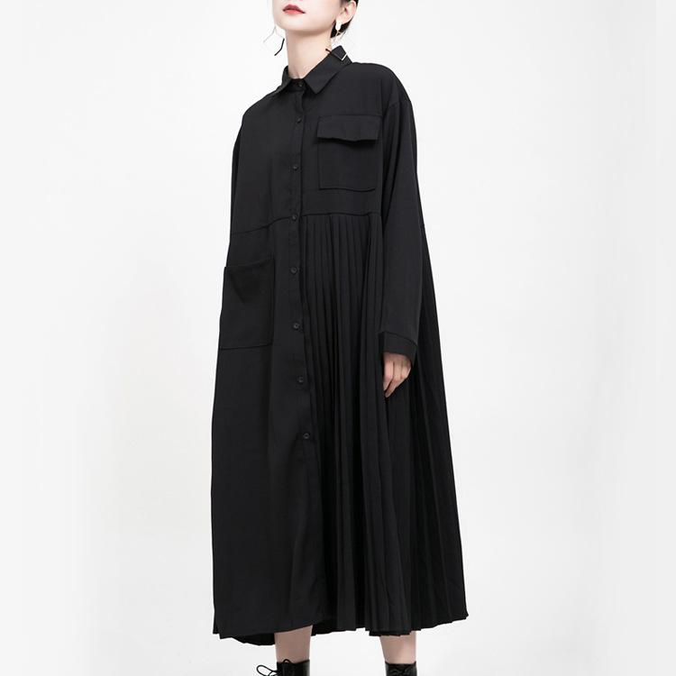 Black Casual Women Long Shirts Cozy Dresses-Fall Dresses-JEWELRYSHEOWN