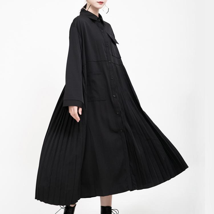 Black Casual Women Long Shirts Cozy Dresses-Fall Dresses-JEWELRYSHEOWN