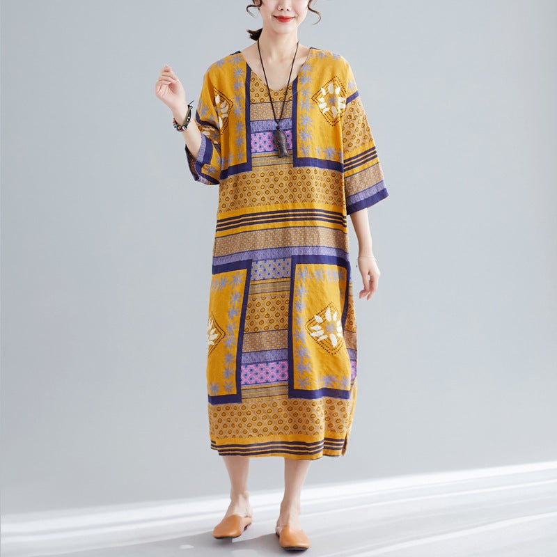 Ethnic Summer Linen Plus Sizes Dresses-Dresses-JEWELRYSHEOWN