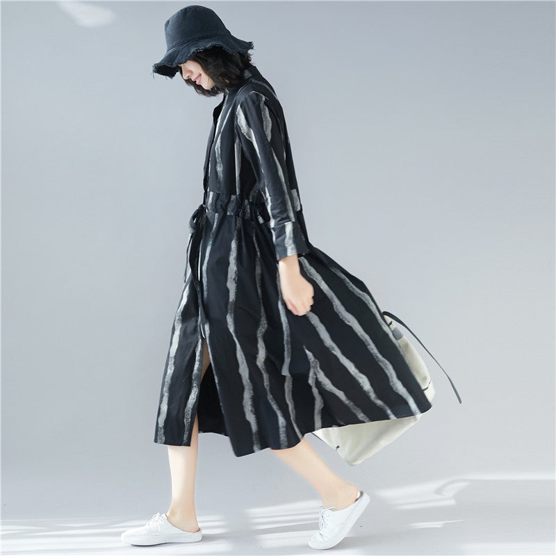 Black Linen Plus Sizes Shirt Midi Dresses-Dresses-JEWELRYSHEOWN