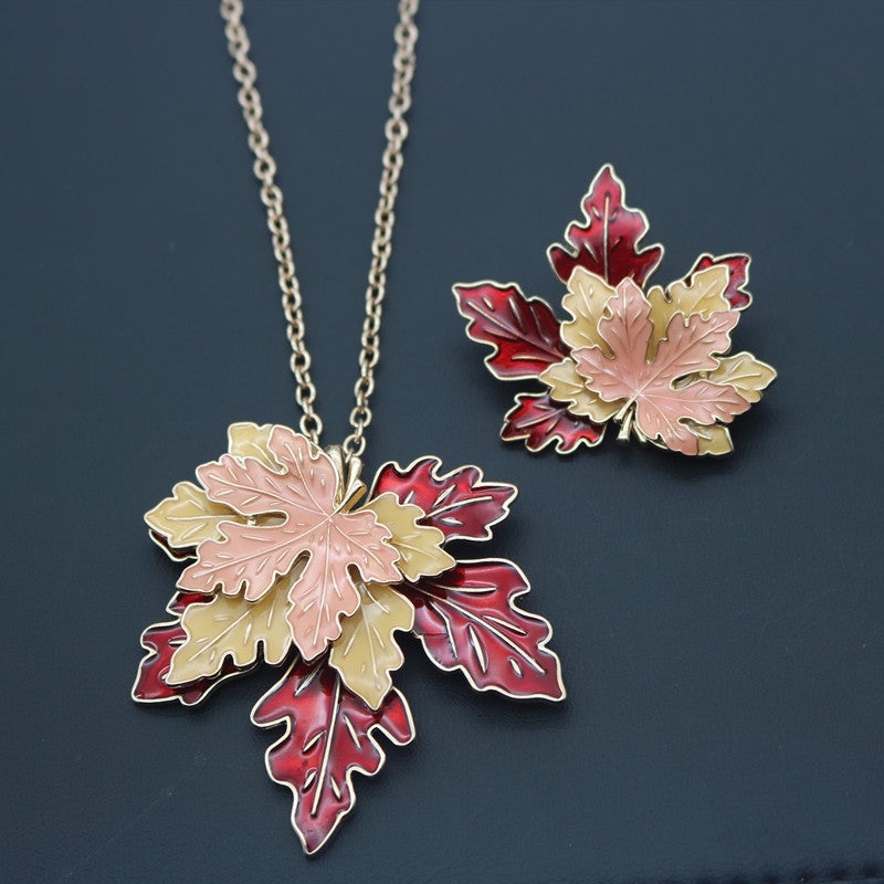 Vintage 3D Maple Leaves Necklaces and Brooch-Necklaces-JEWELRYSHEOWN