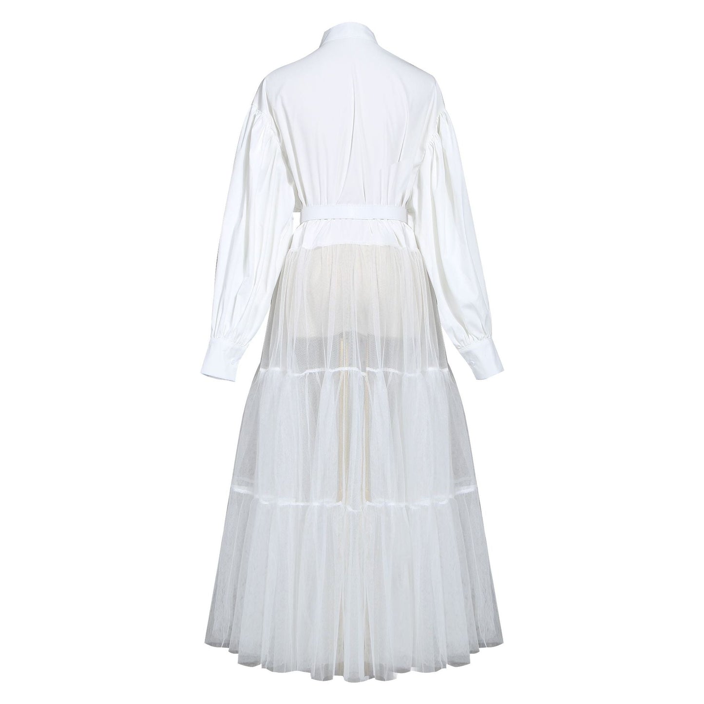 Designed Tulle Constract High Waist Women Long Shirt Dresses