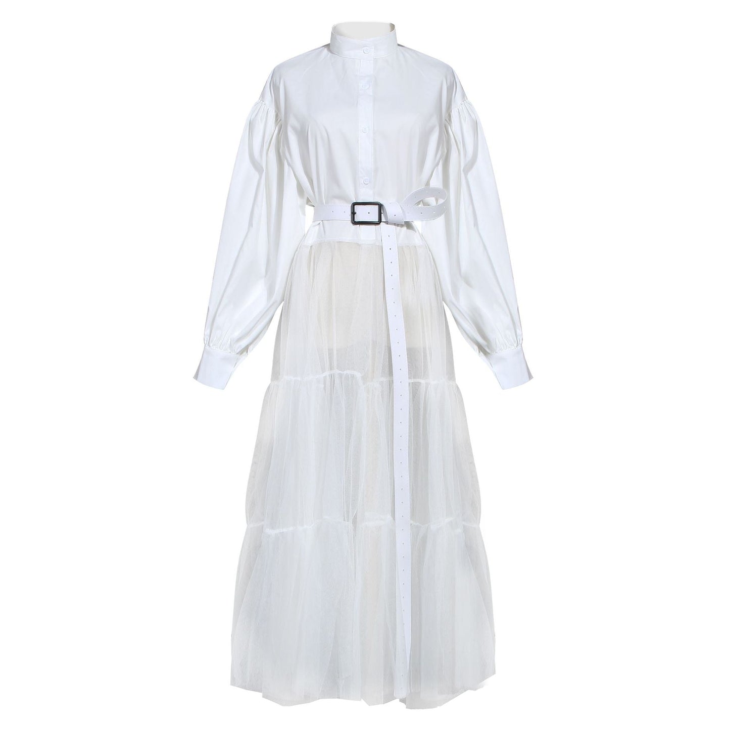 Designed Tulle Constract High Waist Women Long Shirt Dresses