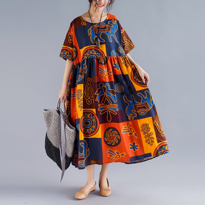 Summer Plus Sizes Print Long Maxi Dresses-Dresses-JEWELRYSHEOWN