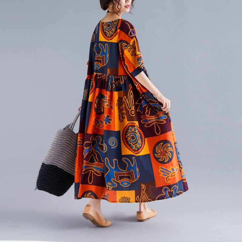 Summer Plus Sizes Print Long Maxi Dresses-Dresses-JEWELRYSHEOWN