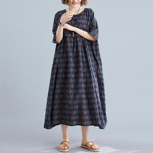 Vintage Linen Plus Sizes Summer Long Maxi Dresses-Dresses-JEWELRYSHEOWN
