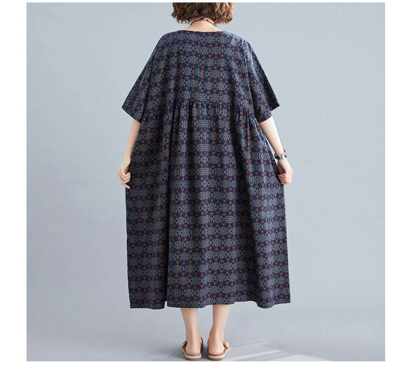 Vintage Linen Plus Sizes Summer Long Maxi Dresses-Dresses-JEWELRYSHEOWN