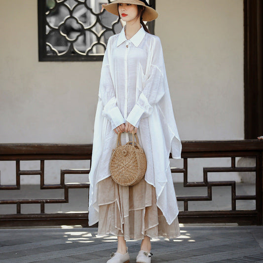 Casual Irregular Linen Women Long Sleeves Shirts-Shirts & Tops-JEWELRYSHEOWN