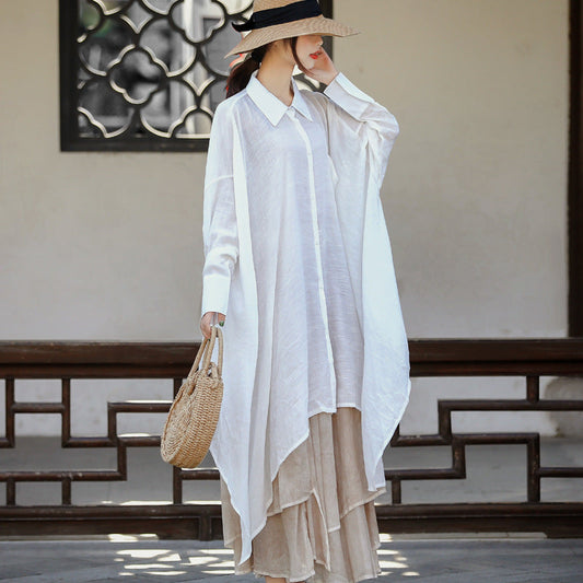 Casual Irregular Linen Women Long Sleeves Shirts-Shirts & Tops-JEWELRYSHEOWN