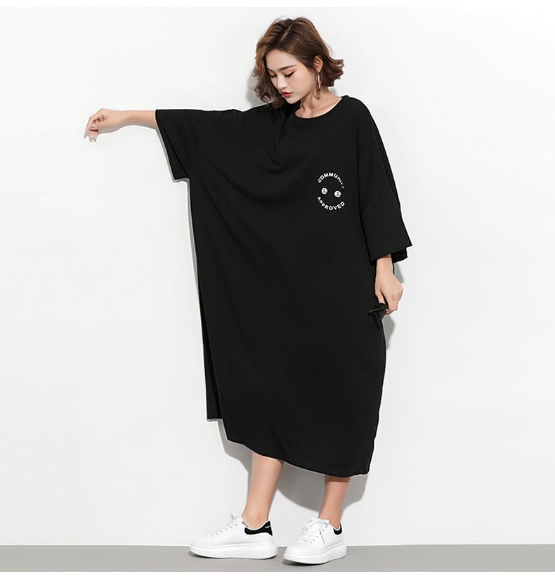 Fashion Plus Sizes Face Print Cozy T Shirt Dresses-Dresses-JEWELRYSHEOWN