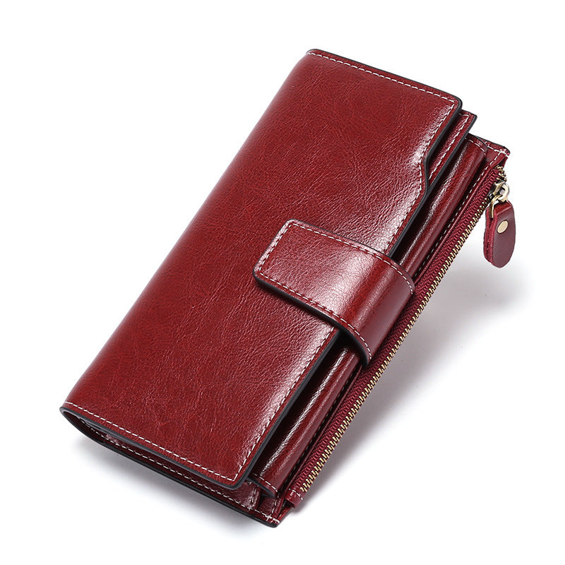 Women Leather Long Wallet with Cellphone Pocket 5156-Leather wallet-Wine Red-Free Shipping Leatheretro