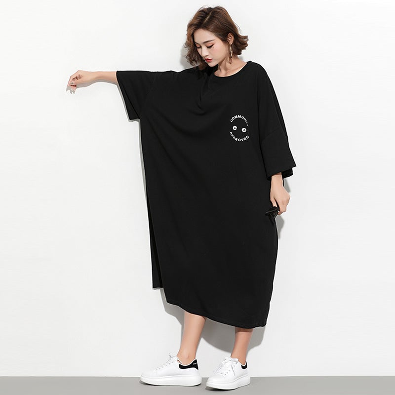 Fashion Plus Sizes Face Print Cozy T Shirt Dresses-Dresses-JEWELRYSHEOWN