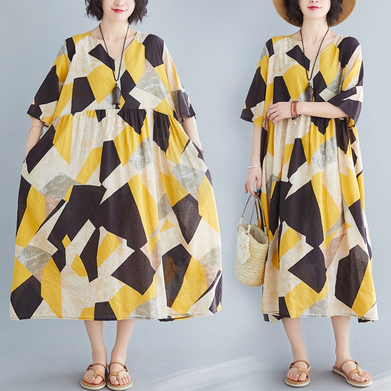 Casual Summer Women Linen Plus Sizes Long Dresses-Dresses-JEWELRYSHEOWN