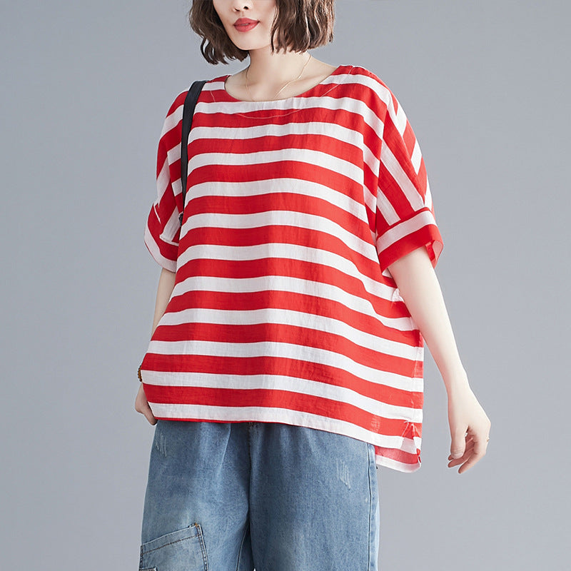 Summer Striped Plus Sizes Women T Shirts
