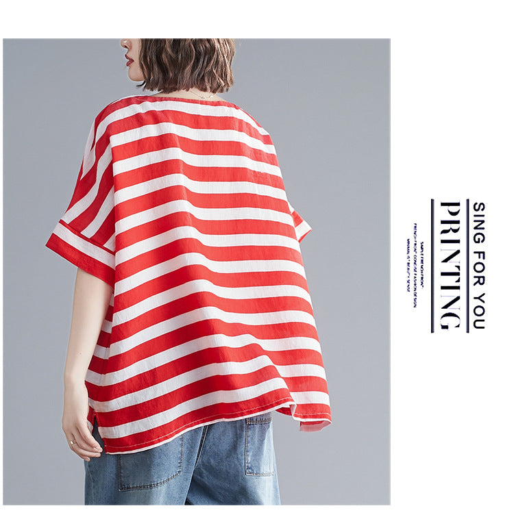 Summer Striped Plus Sizes Women T Shirts