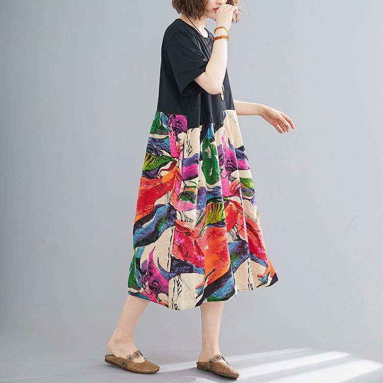 Ethnic Summer Linen Plus Sizes Midi Dresses-Dresses-JEWELRYSHEOWN