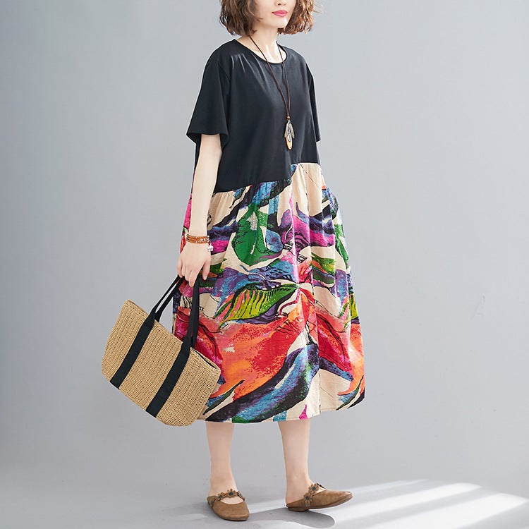 Ethnic Summer Linen Plus Sizes Midi Dresses-Dresses-JEWELRYSHEOWN