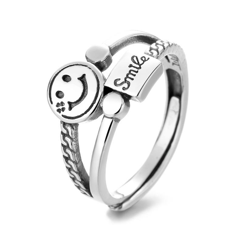 Smile Twist Design Vintage Silver Rings for Women-Rings-JEWELRYSHEOWN