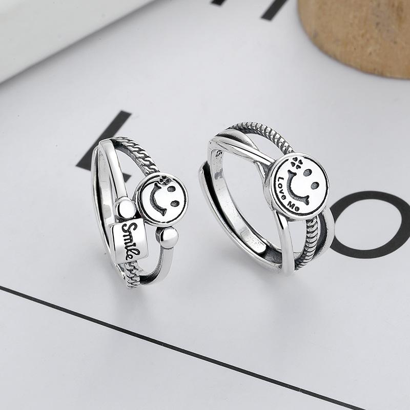 Smile Twist Design Vintage Silver Rings for Women-Rings-JEWELRYSHEOWN