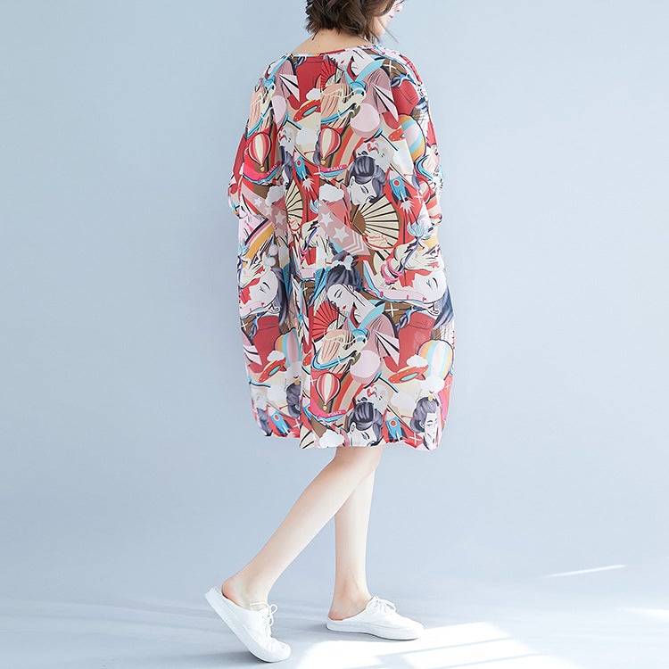 Summer 3D Face Print Chiffon Plus Sizes Short Dresses-Dresses-JEWELRYSHEOWN