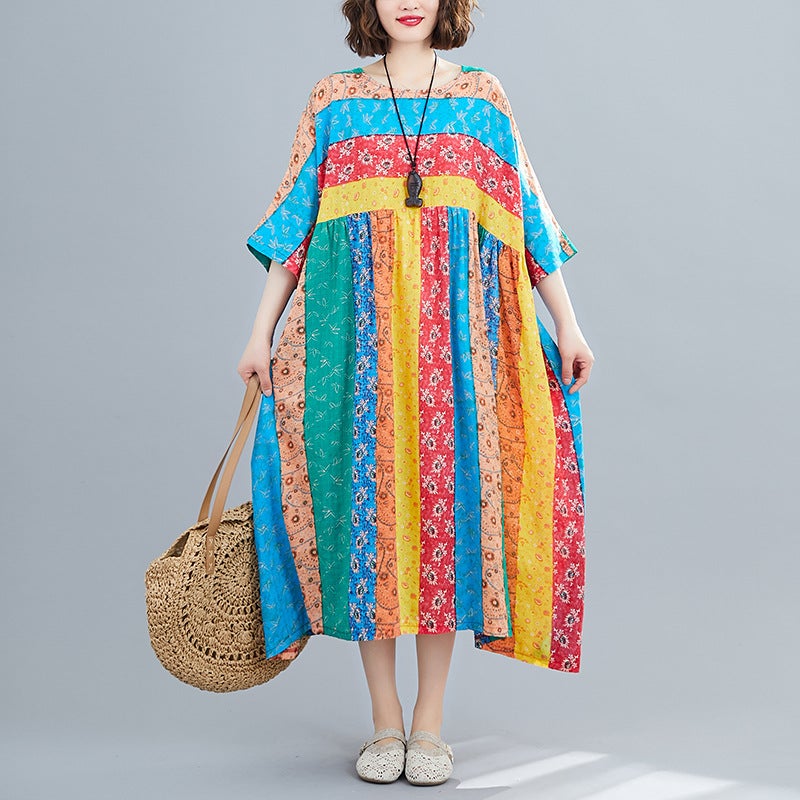 Women Summer Linen Plus Sizes Midi Dresses-Dresses-JEWELRYSHEOWN