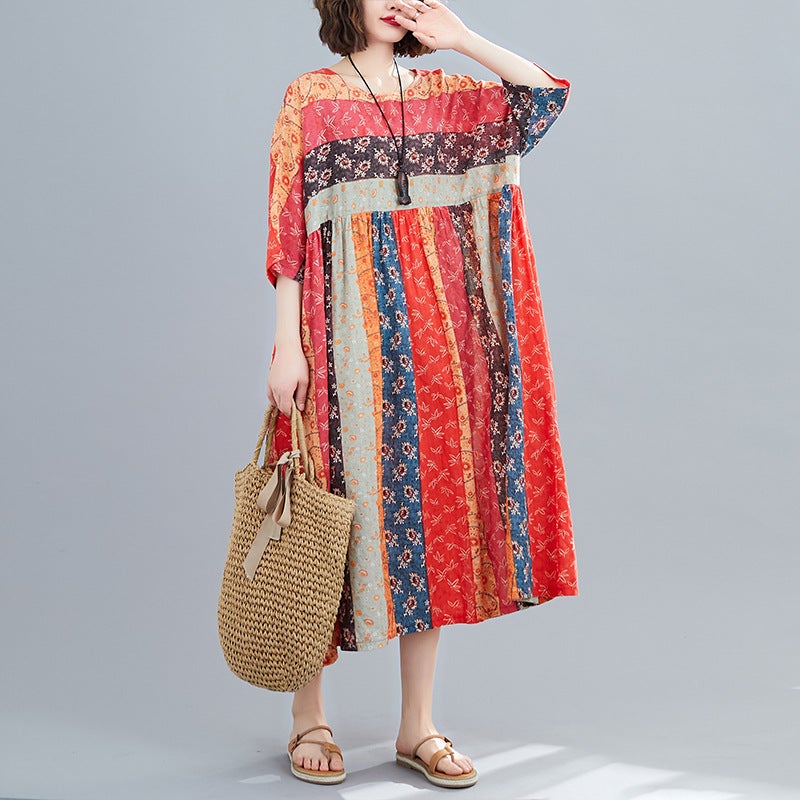 Women Summer Linen Plus Sizes Midi Dresses-Dresses-JEWELRYSHEOWN