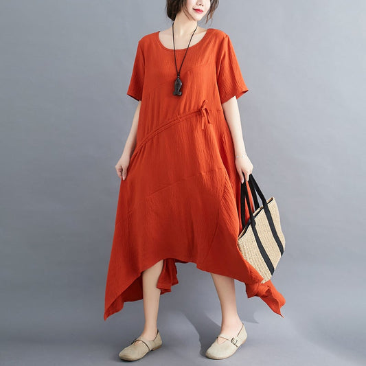 Vintage Irregular Linen Plus Sizes Long Maxi Dresses-Dresses-JEWELRYSHEOWN